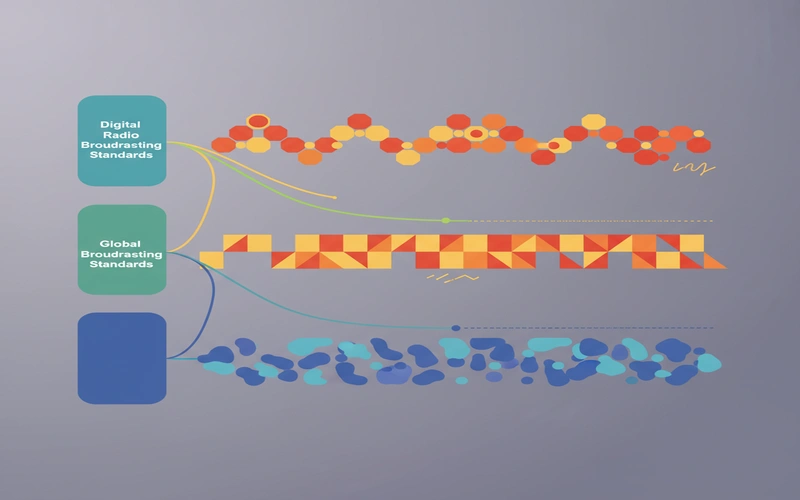 Comparison chart showing different digital radio broadcasting standards and global adoption patterns